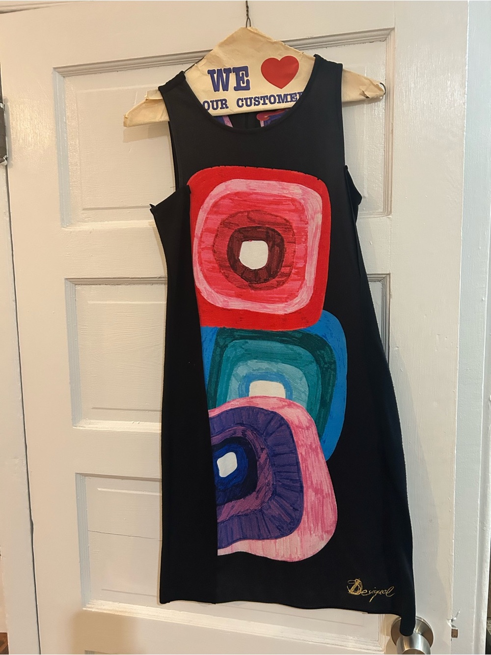 Desigual Black Mini Dress with Red, Pink, Teal, Blue & Purple Graphic